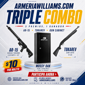 Sorteo Triple Combo – AR-15 Radical Firearms + Tokarev 12GA + Gun Cabinet Mossy Oak