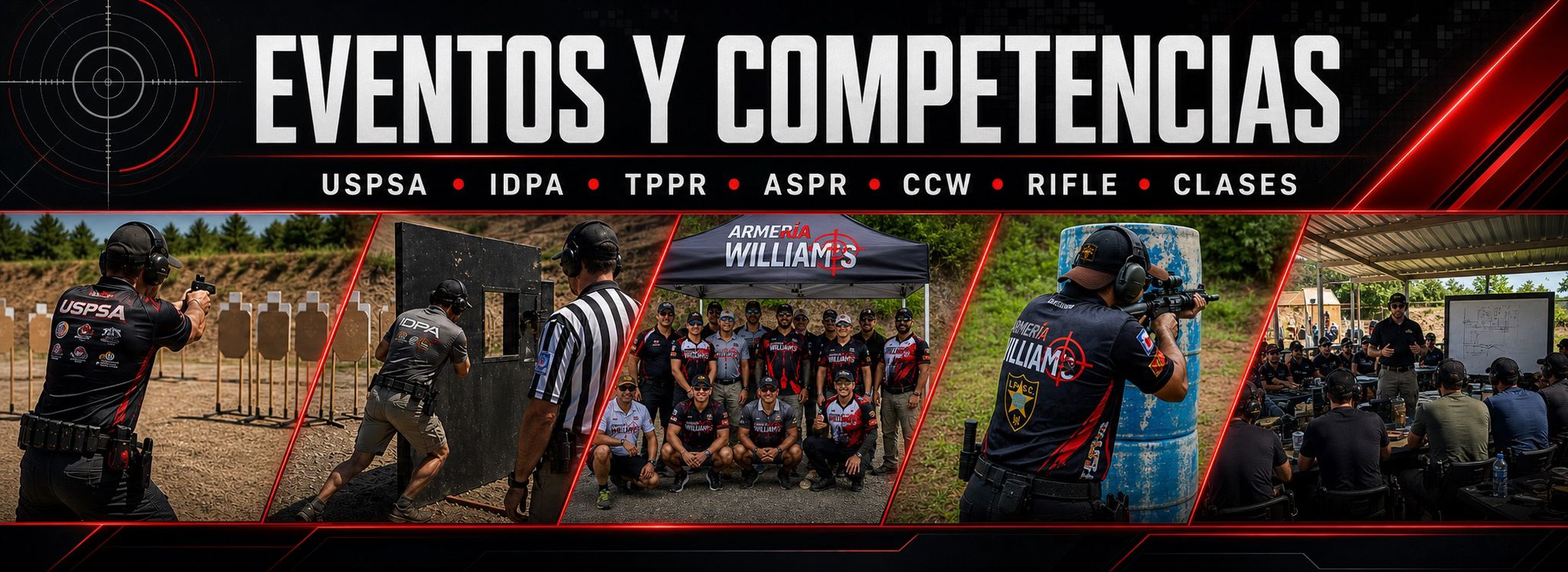 Eventos y competencias — USPSA, IDPA, TPPR, ASPR, CCW, rifle y clases